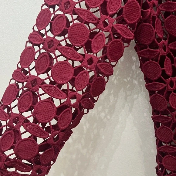 Kay Unger Deep Red Lace 3/4 length Sleeve long Dress